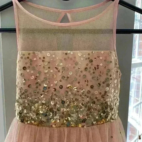 Crystal Doll Short Peach Party Special Occasion Dress w/ Gold Sequins Size 12 - Picture 4 of 13